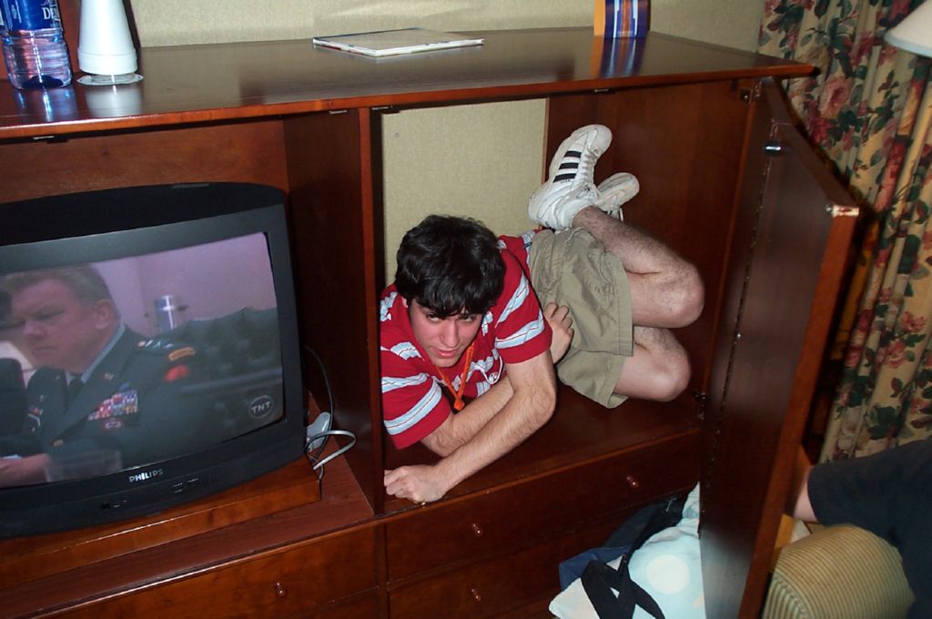 relik had to sleep in the tv stand